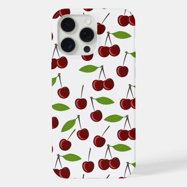 Rote Kirsche, Kirschmuster, Blätter, Frucht iPhone 15 Pro Max Hülle (Rückseite)