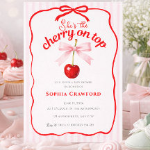 Rote Kirsche oben Rosa Schleife Kritzel Babyparty