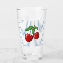 Rote Kirschen auf blauen Streifen Grafikmuster Glas