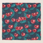 Rote Kirschen auf dunkelblau Schal<br><div class="desc">Handgemalte Kirschfrucht, Wasserfarbe und Farbmuster</div>