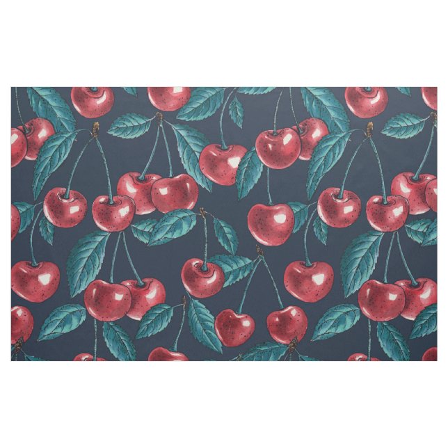 Rote Kirschen auf dunkelblau Stoff (Fat Quarter (45,7 x 55,9 cm))