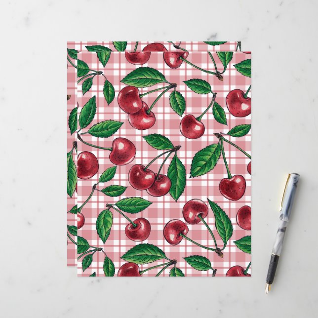 Rote Kirschen auf rosa Gingham (Vorderseite/Rückseite Beispiel)