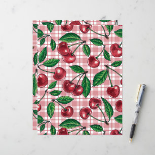 Rote Kirschen auf rosa Gingham