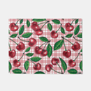 Rote Kirschen auf rosa Gingham Fußmatte