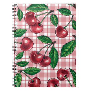 Rote Kirschen auf rosa Gingham Notizblock