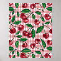 Rote Kirschen auf rosa Gingham