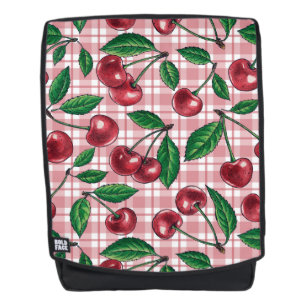Rote Kirschen auf rosa Gingham Rucksack