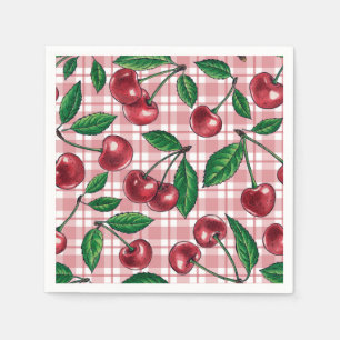 Rote Kirschen auf rosa Gingham Serviette