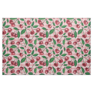 Rote Kirschen auf rosa Gingham Stoff