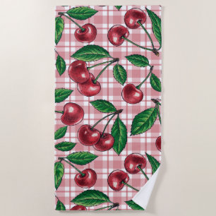 Rote Kirschen auf rosa Gingham Strandtuch