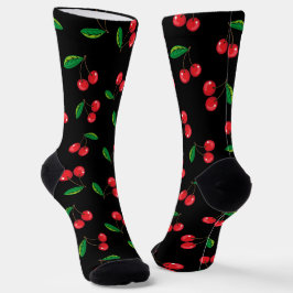 Rote Kirschen auf schwarzem Fruchtmuster Socken