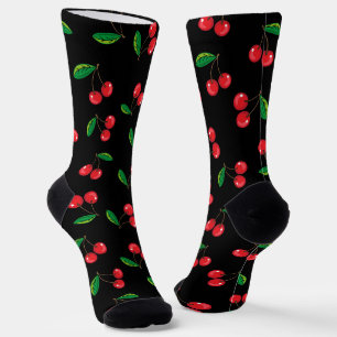 Rote Kirschen auf schwarzem Fruchtmuster Socken