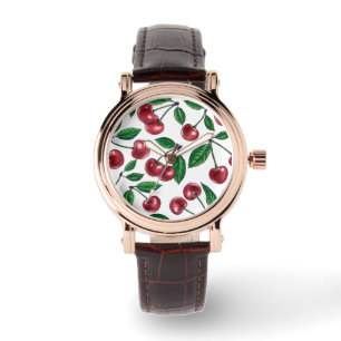 Rote Kirschen auf Weiß Armbanduhr