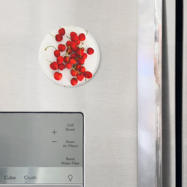 Rote Kirschen auf weißer Seite Magnet (In Situ (Kühlschrank))
