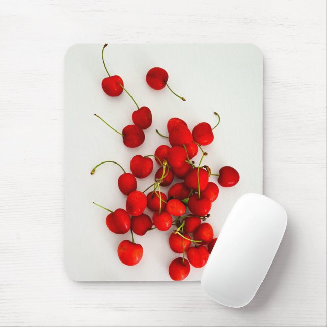 Rote Kirschen auf weißer Seite Mousepad (Mit Mouse)