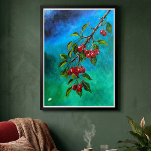 Rote Kirschen bei Sommerdämmerung Gemälde von Alfr Poster