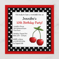 Rote Kirschen Birthday Black & White Polka Dosen