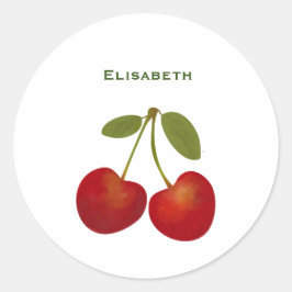 Rote Kirschen Früchte personalisieren Name Runder Aufkleber