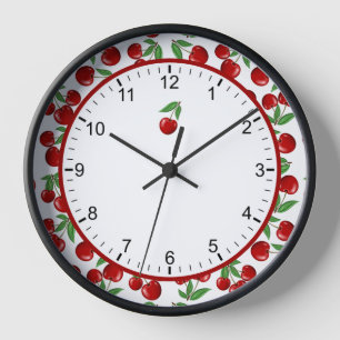 Rote Kirschen Grafik im Retro-Stil gerahmt Uhr