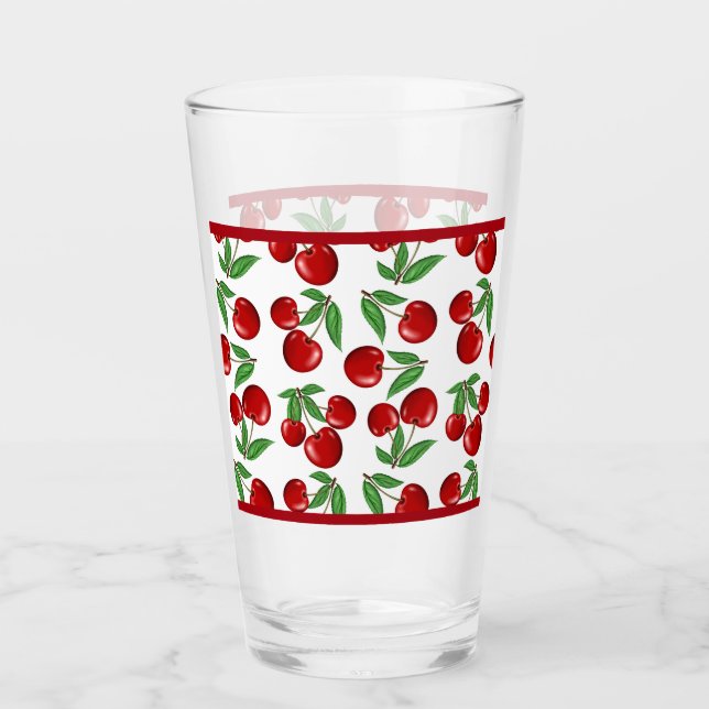 Rote Kirschen Grafik über das gesamte Muster Glas (Vorderseite)