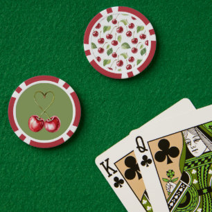 Rote Kirschen Grüne Blätter Pokerchips
