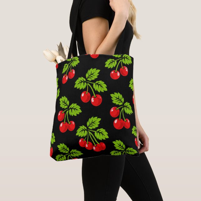 Rote Kirschen Grüne Blätter Tasche (Von Nahem)