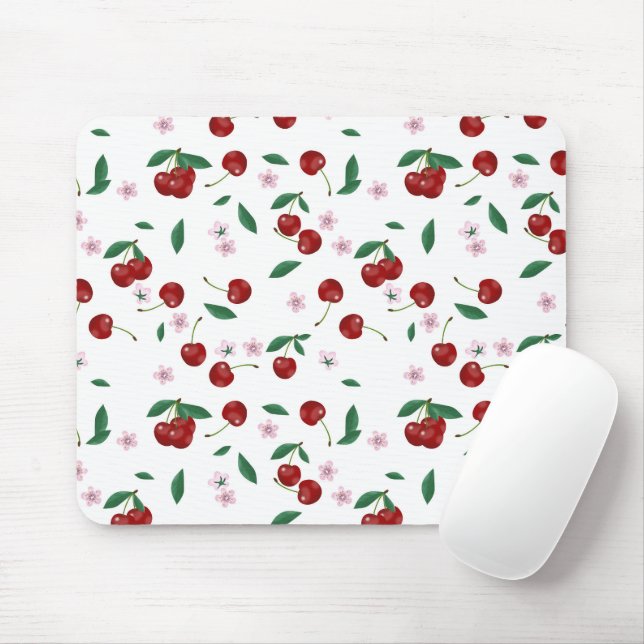 Rote Kirschen Grüne & Blüten Mousepad (Mit Mouse)