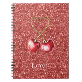 Rote Kirschen Herz Liebe Glitter Notizblock