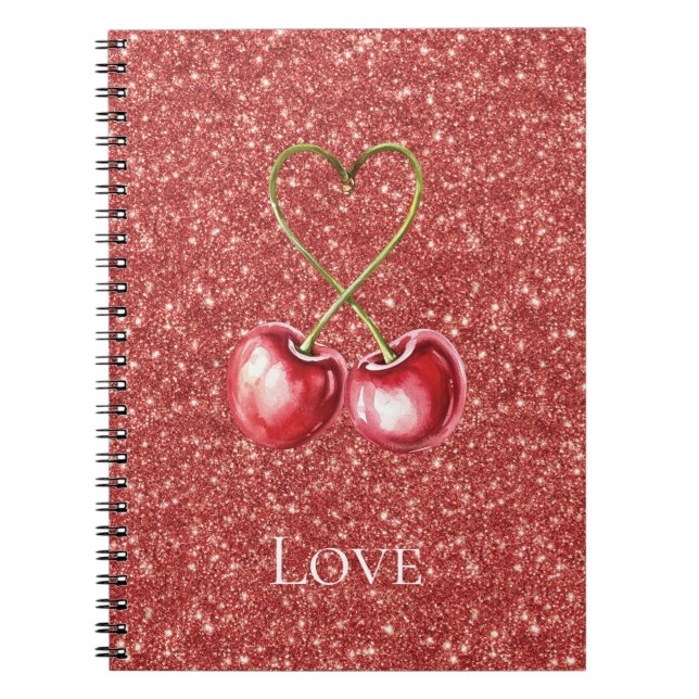 Rote Kirschen Herz Liebe Glitter Notizblock (Vorderseite)