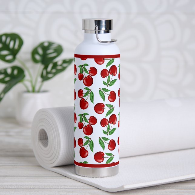 Rote Kirschen in allen Mustern Trinkflasche (Yoga)