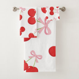 Rote Kirschen mit rosa Bow Coquette Hütte Chic Badhandtuch Set