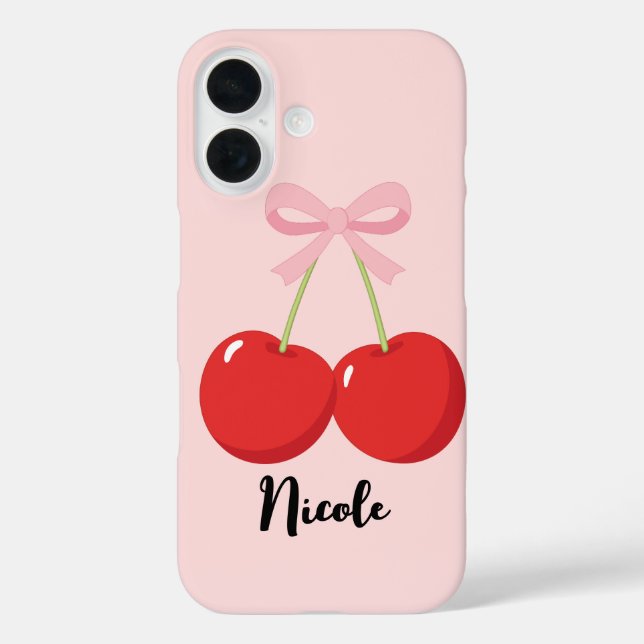 Rote Kirschen mit rosa Bow Coquette Hütte Chic iPhone 16 Hülle (Rückseite)