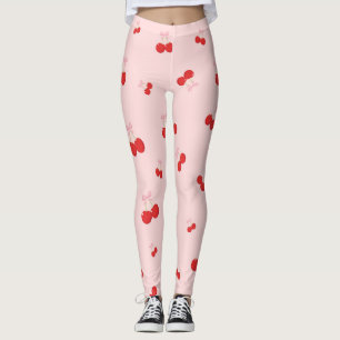Rote Kirschen mit rosa Bow Coquette Hütte Chic Leggings