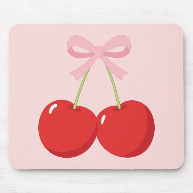 Rote Kirschen mit rosa Bow Coquette Hütte Chic Mousepad (Vorne)