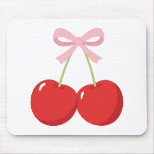 Rote Kirschen mit rosa Bow Coquette Hütte Chic Mousepad