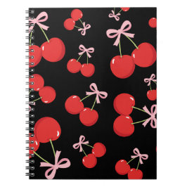 Rote Kirschen mit rosa Bow Coquette Hütte Chic Notizblock