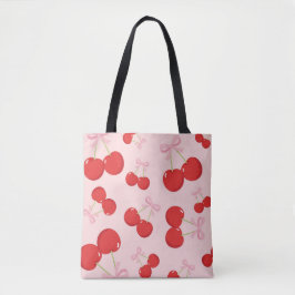 Rote Kirschen mit rosa Bow Coquette Hütte Chic Tasche