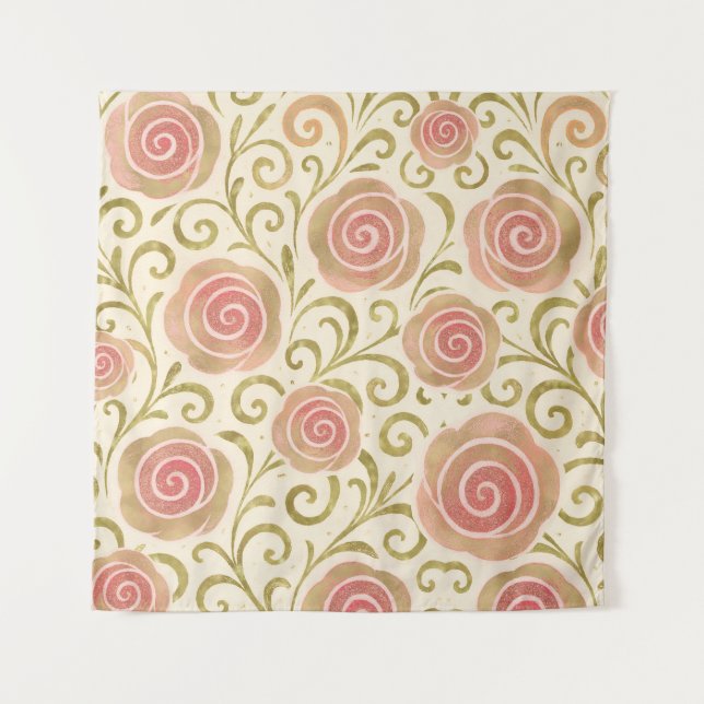 Rote Kirschen mit rosa Bow Coquette Hütte Chic Wandteppich (Vorderseite)