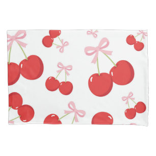 Rote Kirschen mit rosa Schleife Coquette Cottage C Kissenbezug