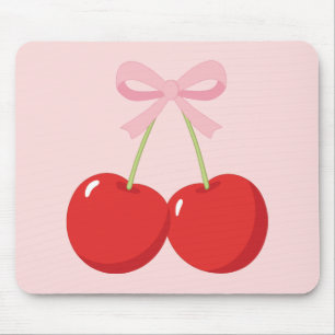 Rote Kirschen mit rosa Schleife Coquette Cottage C Mousepad