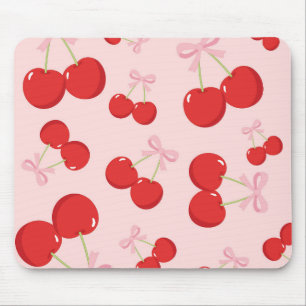 Rote Kirschen mit rosa Schleife Kokette Landhaus-E Mousepad