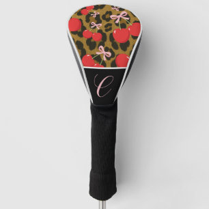 Rote Kirschen mit rosa Schleife Koketten-Leoparden Golf Headcover