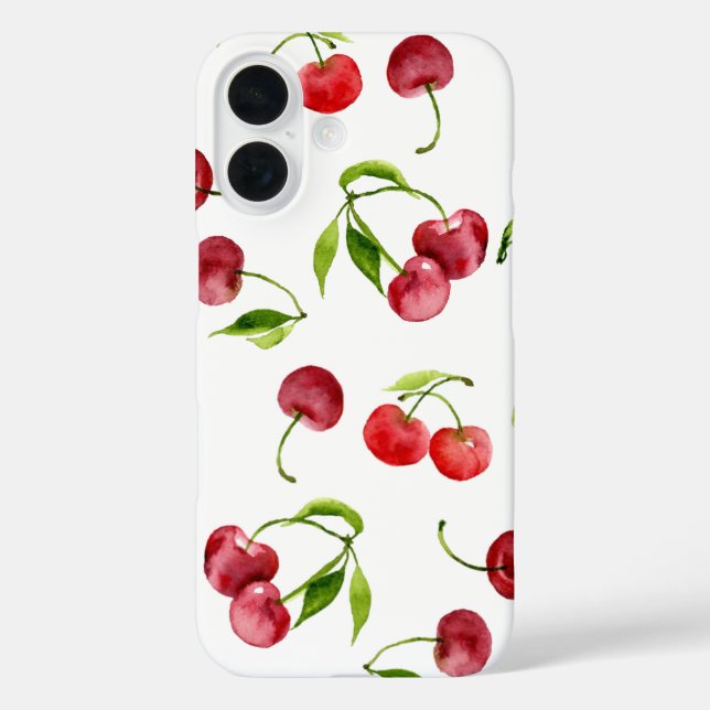 Rote Kirschen niedliche Aquarellfrucht iPhone 16 Hülle (Rückseite)