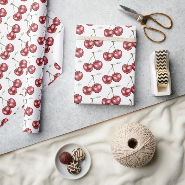 Rote Kirschen Obst Geburtstag Geschenkpapier (Kunsthandwerk)