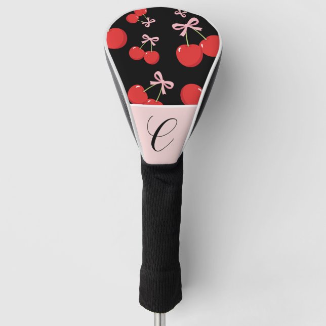 Rote Kirschen Pink Bow Coquette Hütte Chic Golf Headcover (Vorderseite)