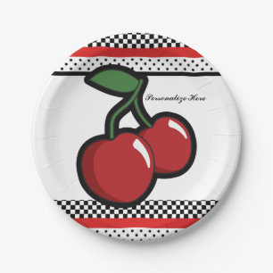 Rote Kirschen Retro Glam Schwarz & Rot Party Pappteller