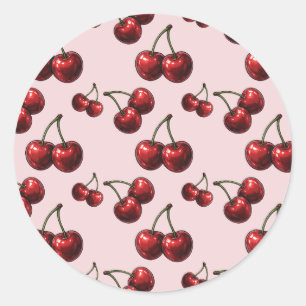 Rote Kirschen Rosa Retro-Party Runder Aufkleber