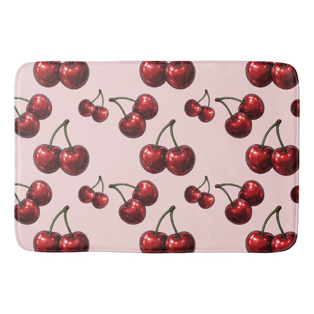 Rote Kirschen Rosa Retroglanz Badematte (Vorderseite)