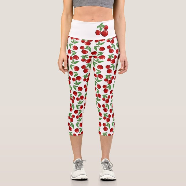 Rote Kirschen überall Capri Leggings (Vorderseite)