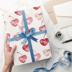 Rote Kirschenherzen Valentinstag Geschenkpapier